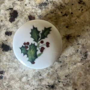 Limoges Festive Holly White and Green Trinket Holder